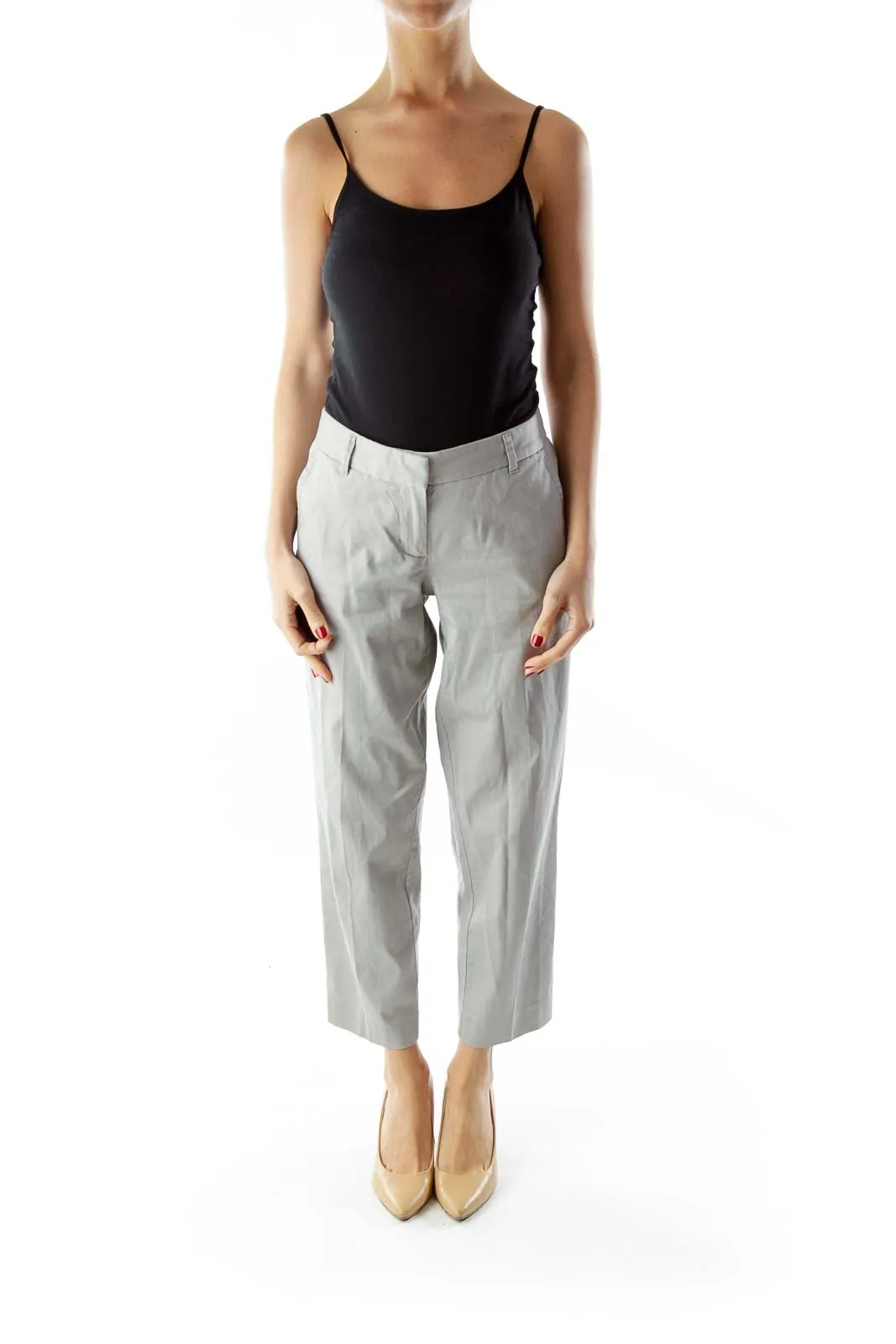 Gray Cropped Straight-Leg City Fit Pants