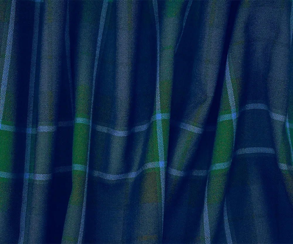 Green-Blue-Black Polyester Wool Plaid Twill Suiting Woven Fabric