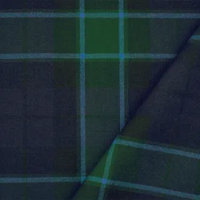 Green-Blue-Black Polyester Wool Plaid Twill Suiting Woven Fabric