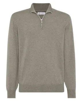 Green Cashmere Quarter-Zip Sweater