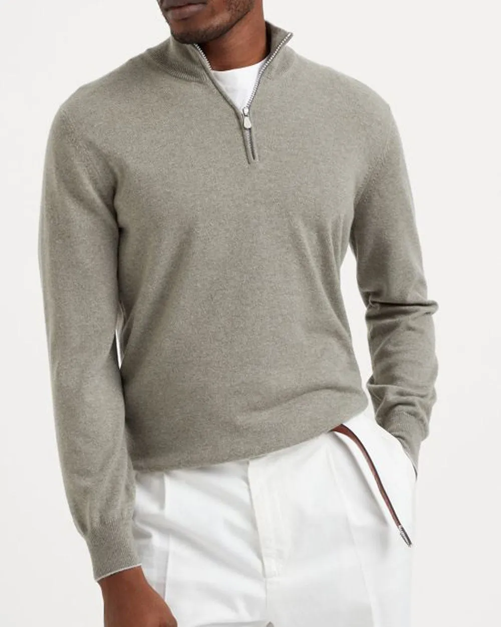 Green Cashmere Quarter-Zip Sweater