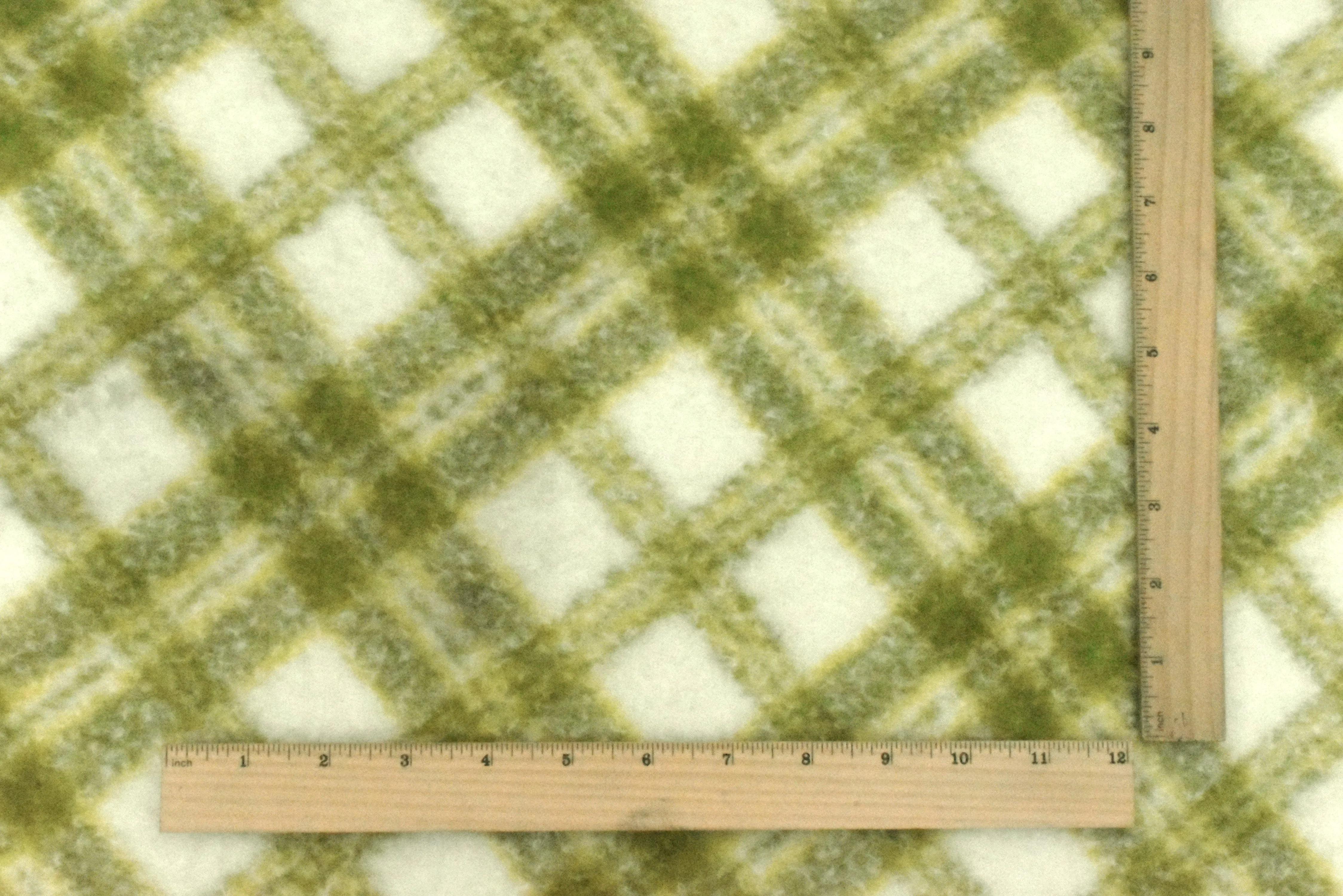 Green-Multi Famous Designer Brush Textured Plaid Stretch Wool-Poly Knit Fabric