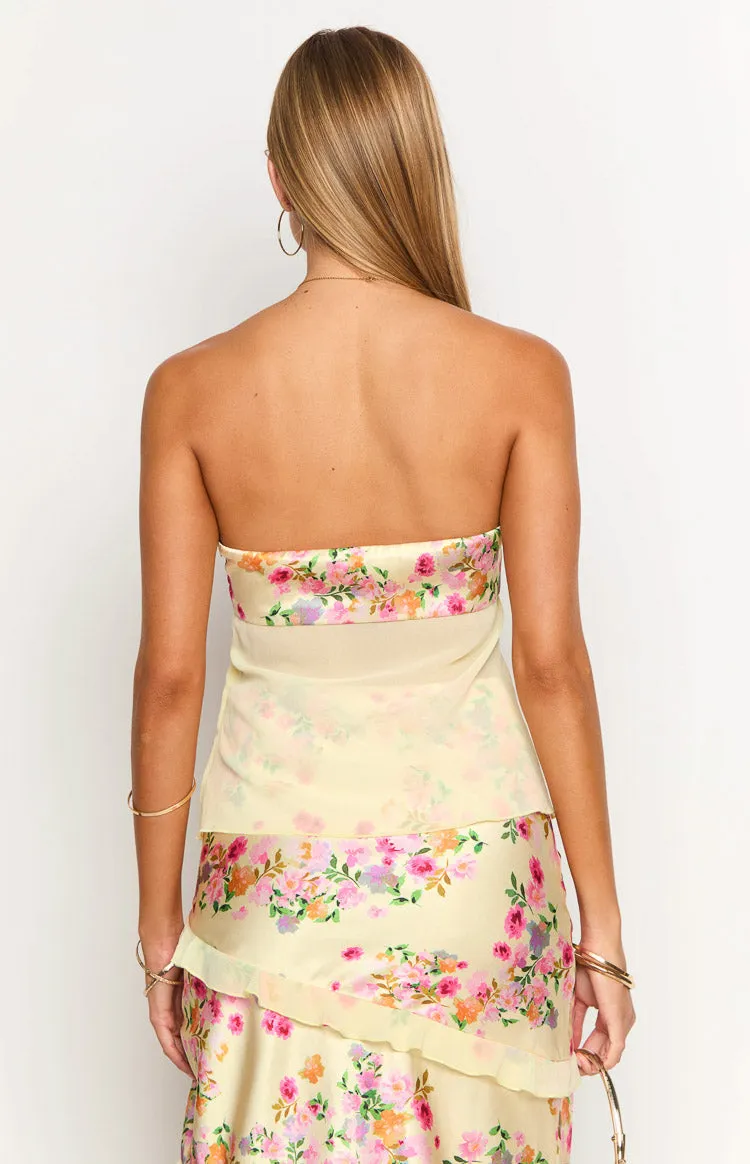 Jacqulin Yellow Bloom Strapless Top