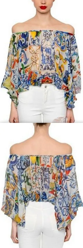 'Majolica' Print Silk Top