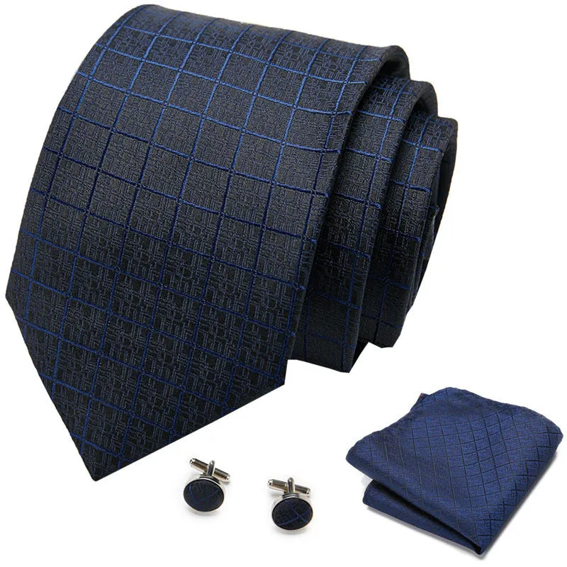 Men's Formal Business Suit And Tie Men Plaid Check Necktie and Pocket Square Cufflinks Tie Clip Set Wedding Necktie with Gift Box, lioness-love