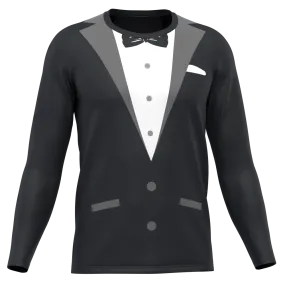 Men's Groom Formal Black Suit and Bow Long Sleeve Running Shirt