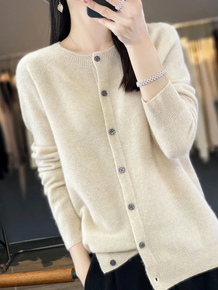 Merino Crew Neck Cardigan - Must-Have