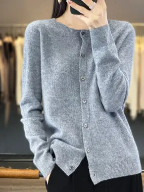 Merino Crew Neck Cardigan - Must-Have