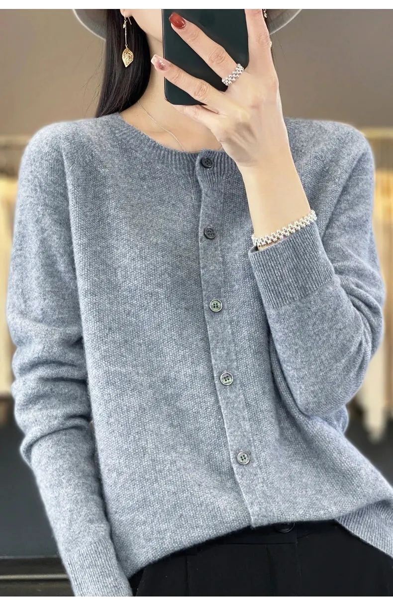 Merino Crew Neck Cardigan - Must-Have