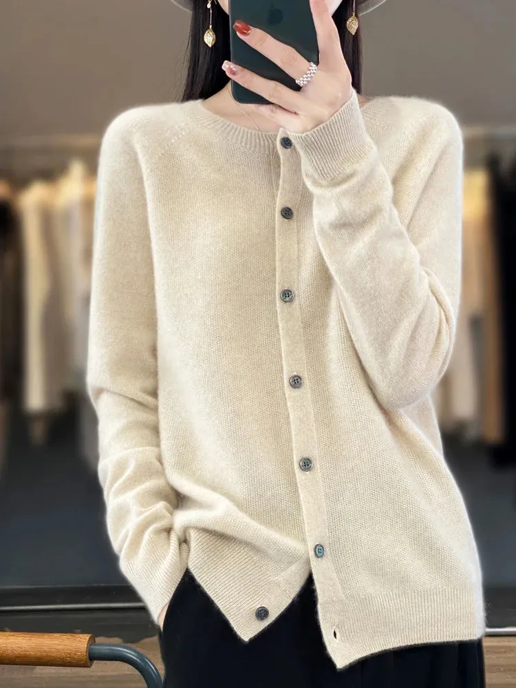 Merino Crew Neck Cardigan - Must-Have