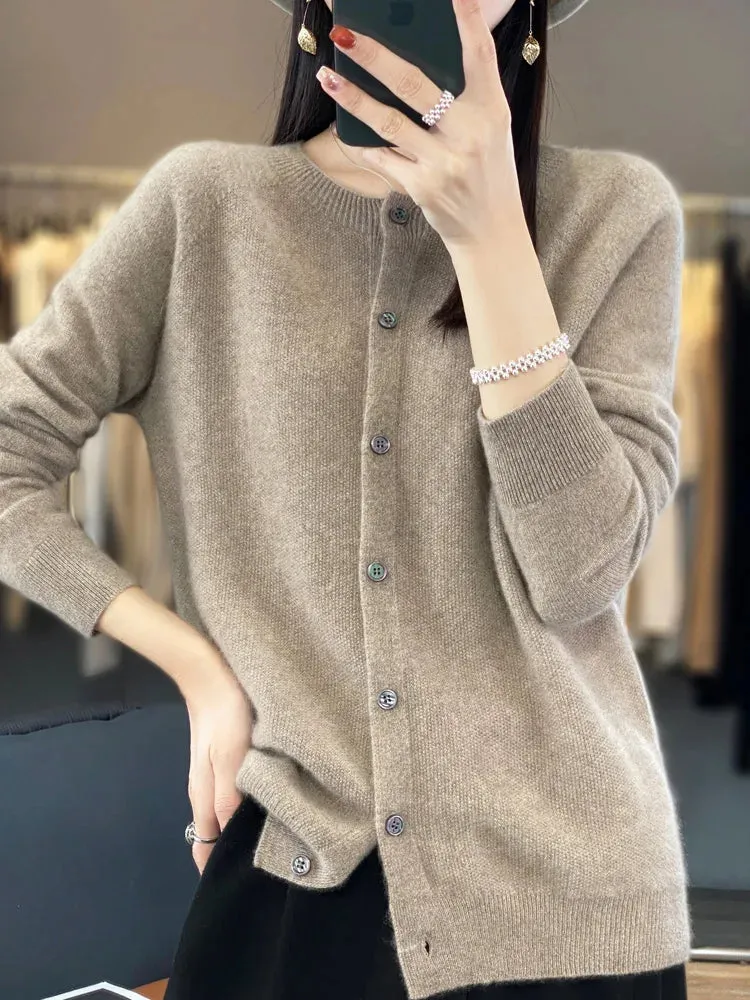 Merino Crew Neck Cardigan - Must-Have