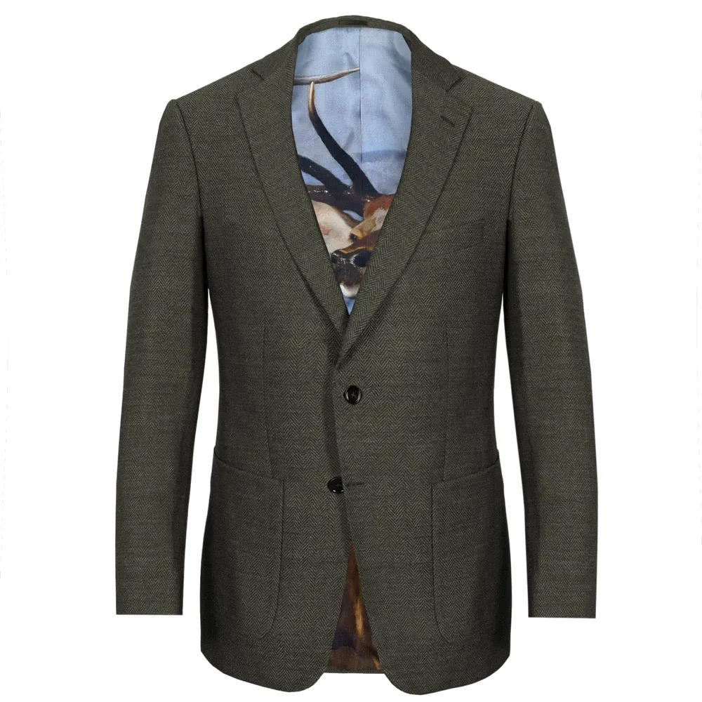 Moss Green Herringbone Merino Wool Jacket