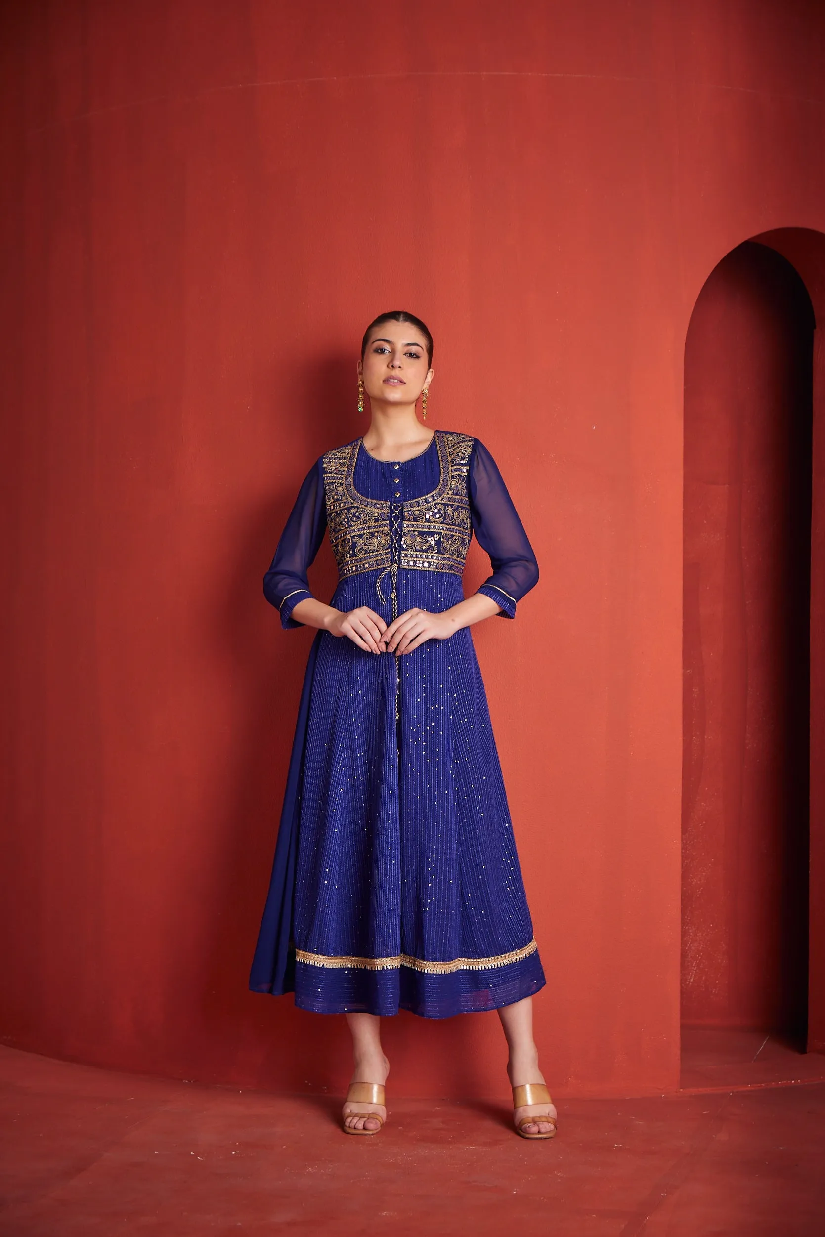 Neeru's Womens Royal Blue Georgette Fabric Dress