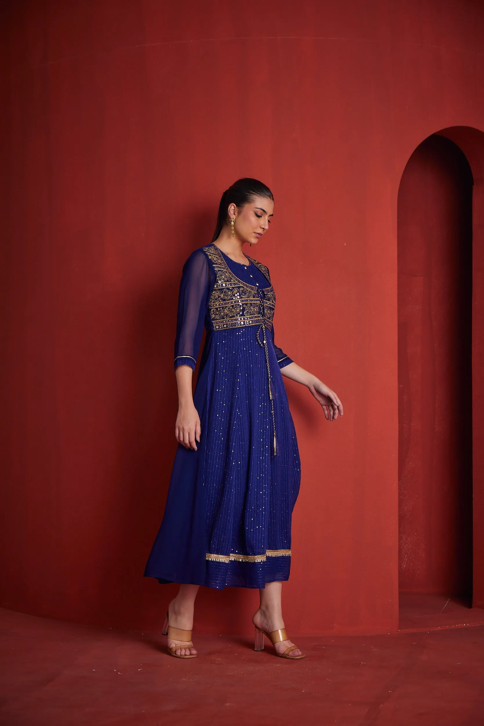 Neeru's Womens Royal Blue Georgette Fabric Dress