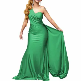 One Shoulder Satin Bridesmaid Dresses Long Mermaid Prom Dresses Ruched Formal Evening Gowns