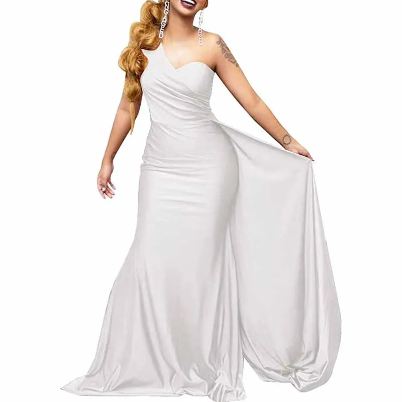 One Shoulder Satin Bridesmaid Dresses Long Mermaid Prom Dresses Ruched Formal Evening Gowns