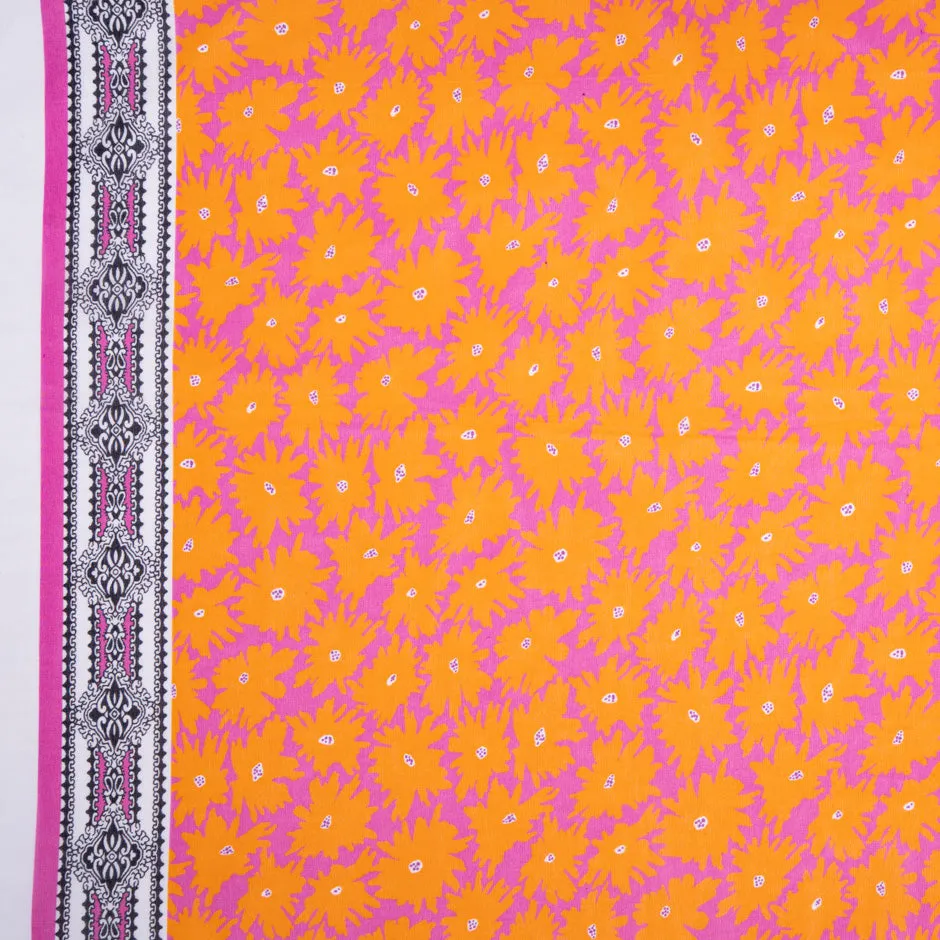 Orange Floral Printed Fuchsia Pure Silk Georgette