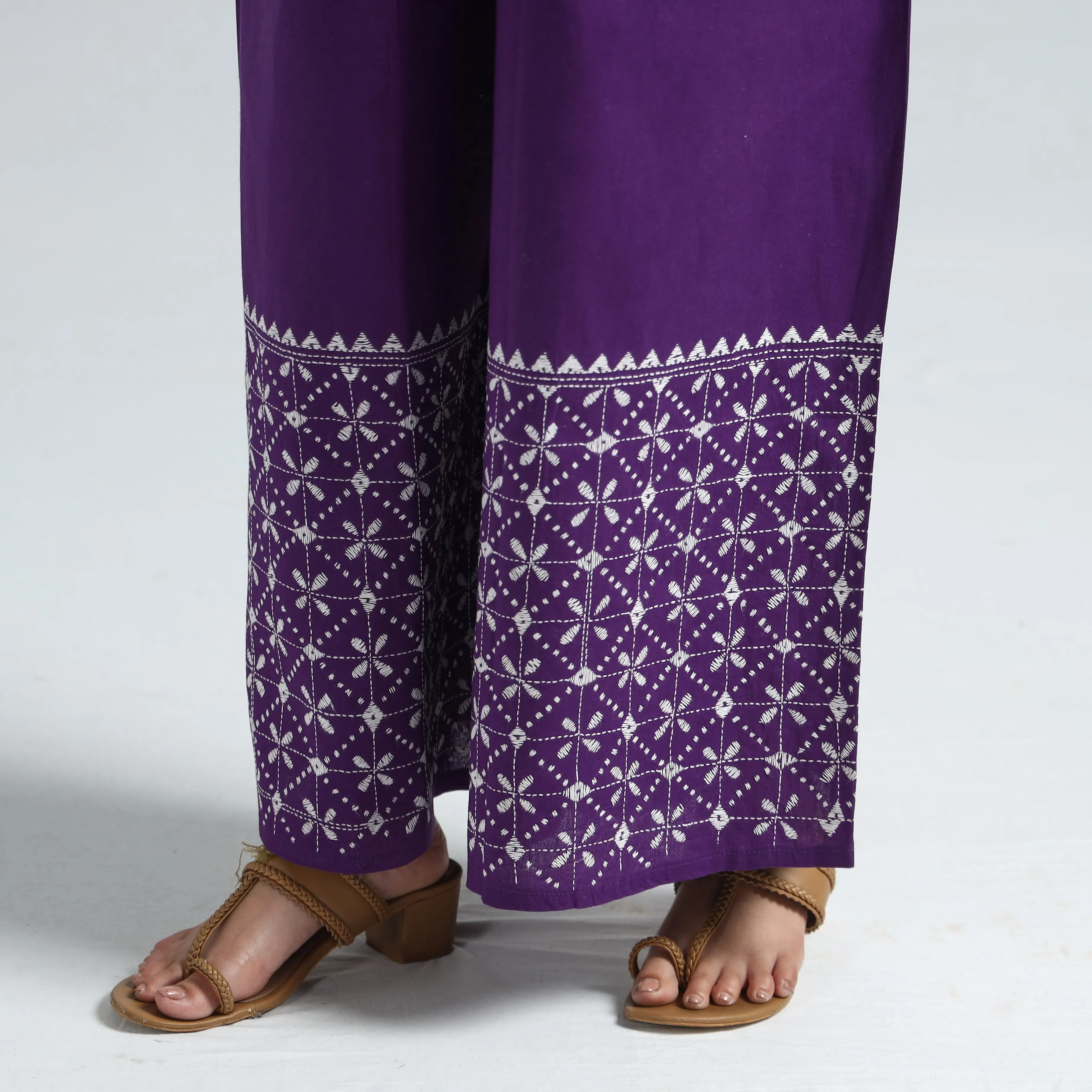 Purple - Bengal Kantha Embroidery Cotton Palazzo 76