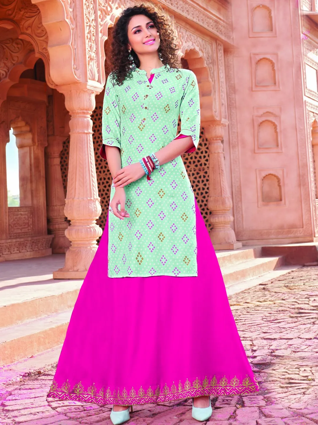 Rayon Cotton Kurta with Long Skirt