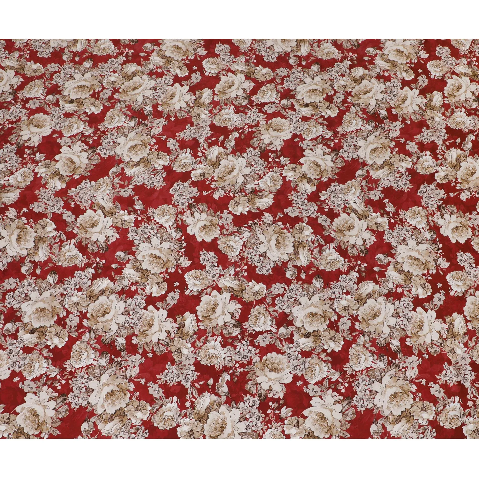 Rich Crimson Red Floral Modal Satin Fabric - 110 cm Width, Soft Elegant Material from India-D19221