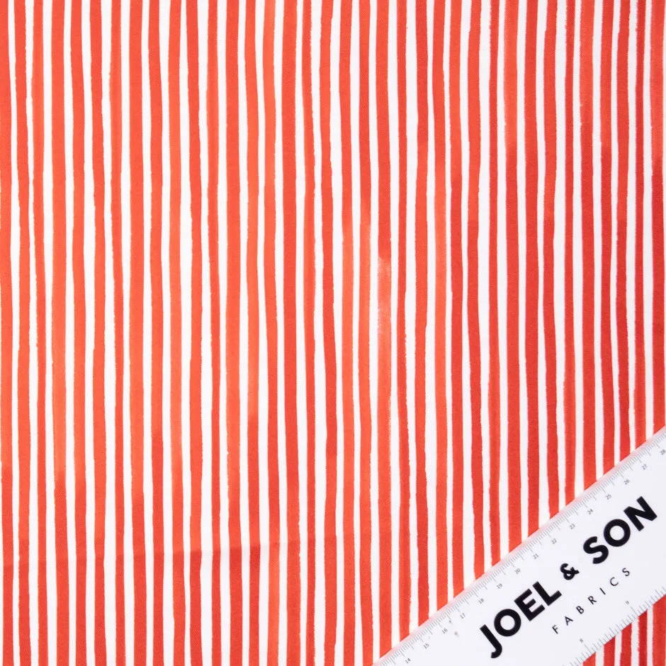 Ruby Red & White Striped Pure Silk Twill