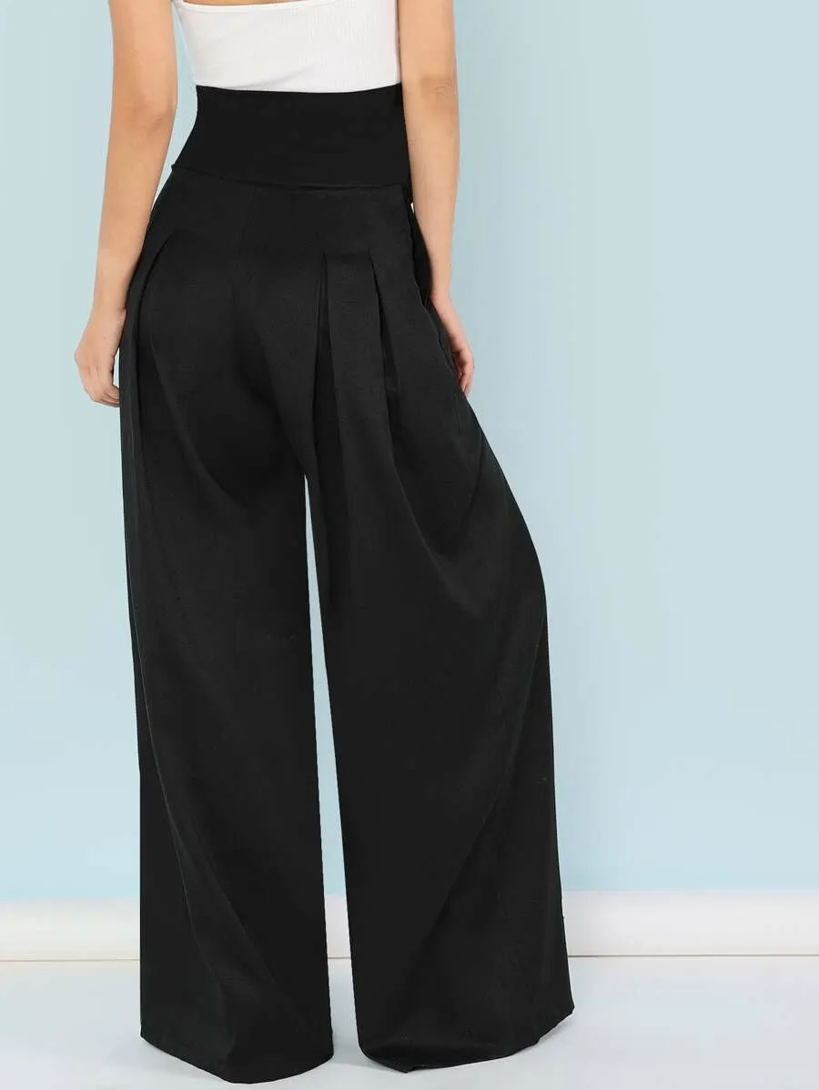 Self Belted Box Pleated Palazzo Pants