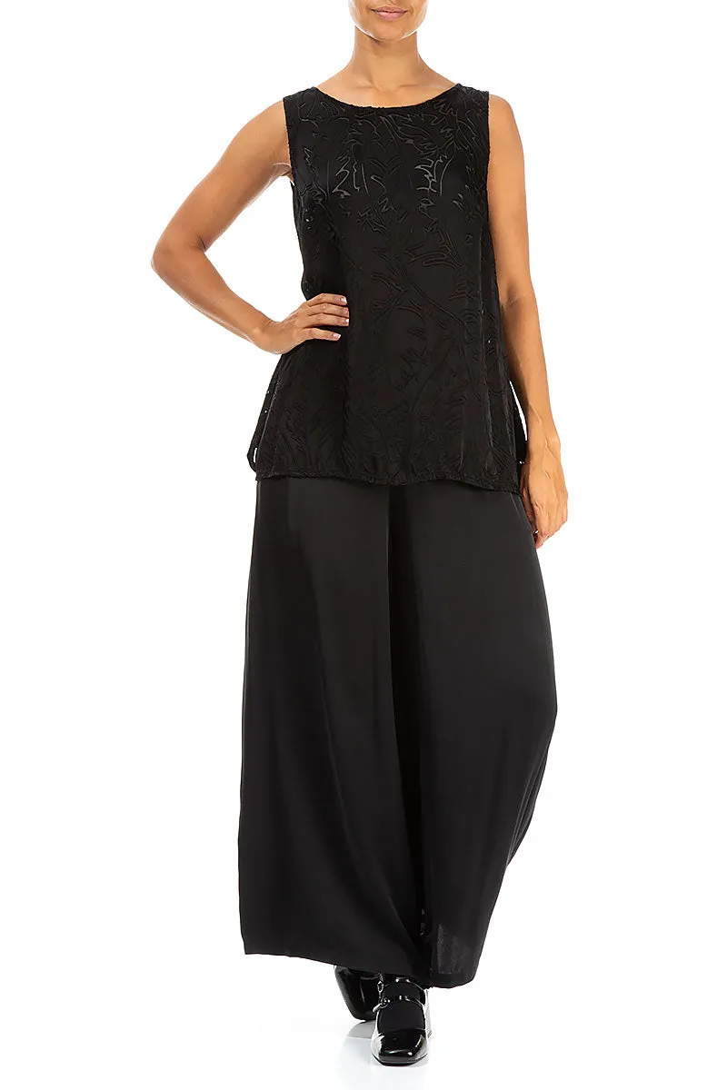 Sleeveless Black Devoré Feather Silk Top