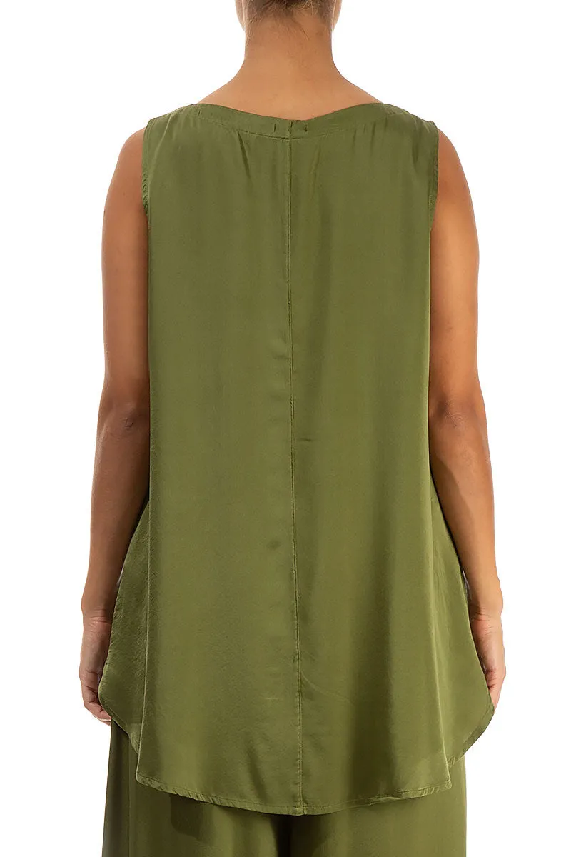 Sleeveless Olive Silk Top