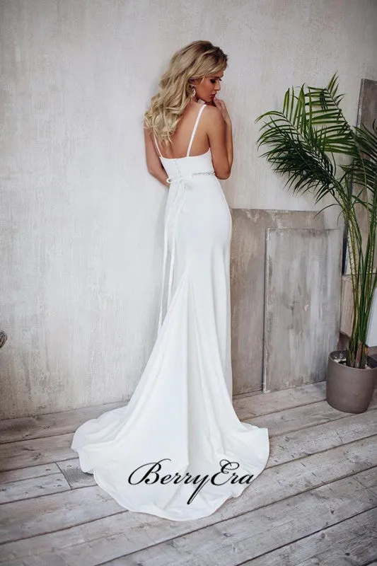 Spaghetti Straps Wedding Dresses, Beaded Simple Wedding Dresses, Mermaid Wedding Dresses