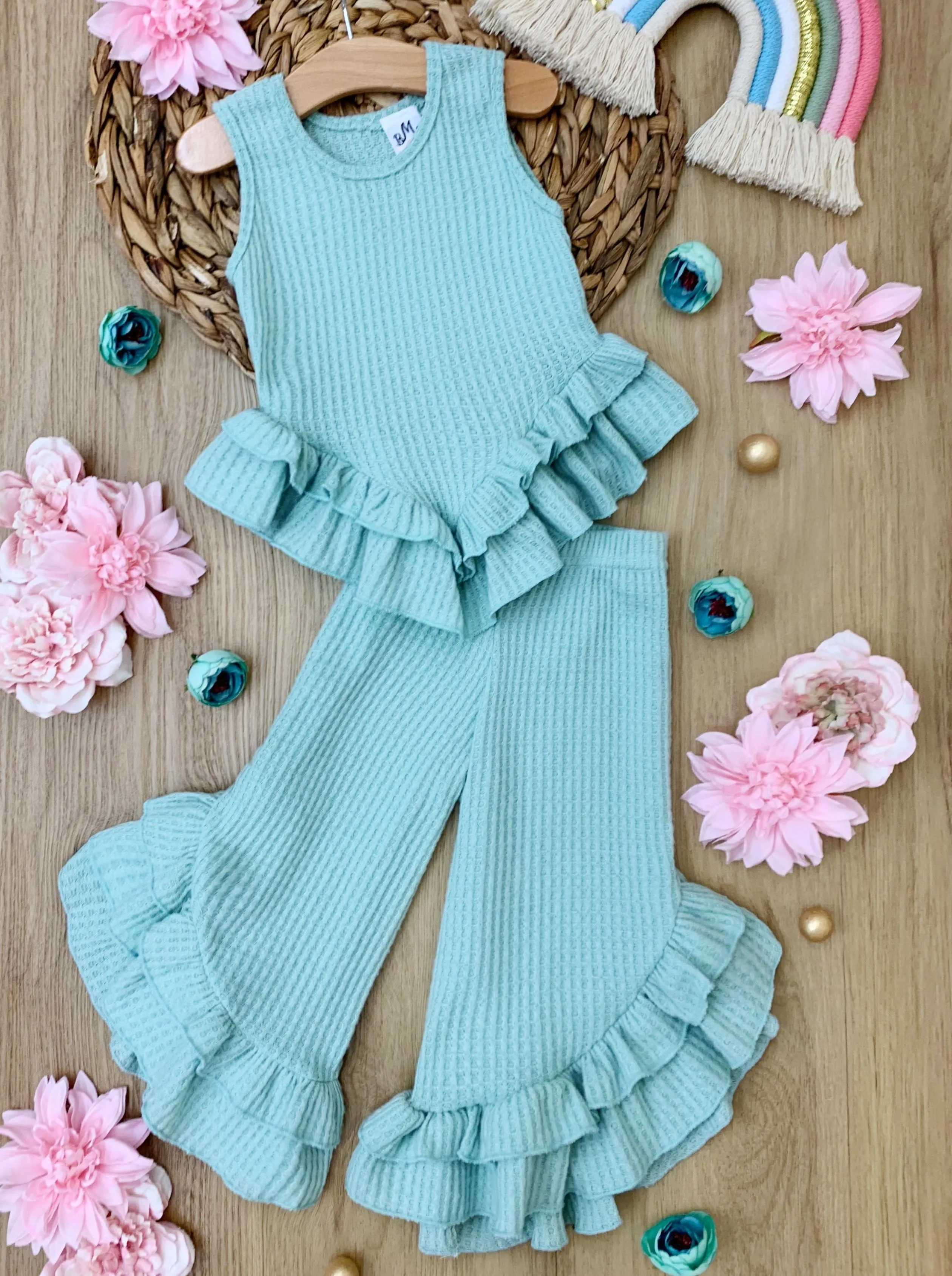 Springtime Fun Pastel Ruffle Pants Set