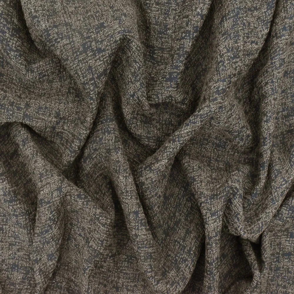 Stone Brown-Black Abstract Jacquard Stretch Wool Blend Knit Fabric