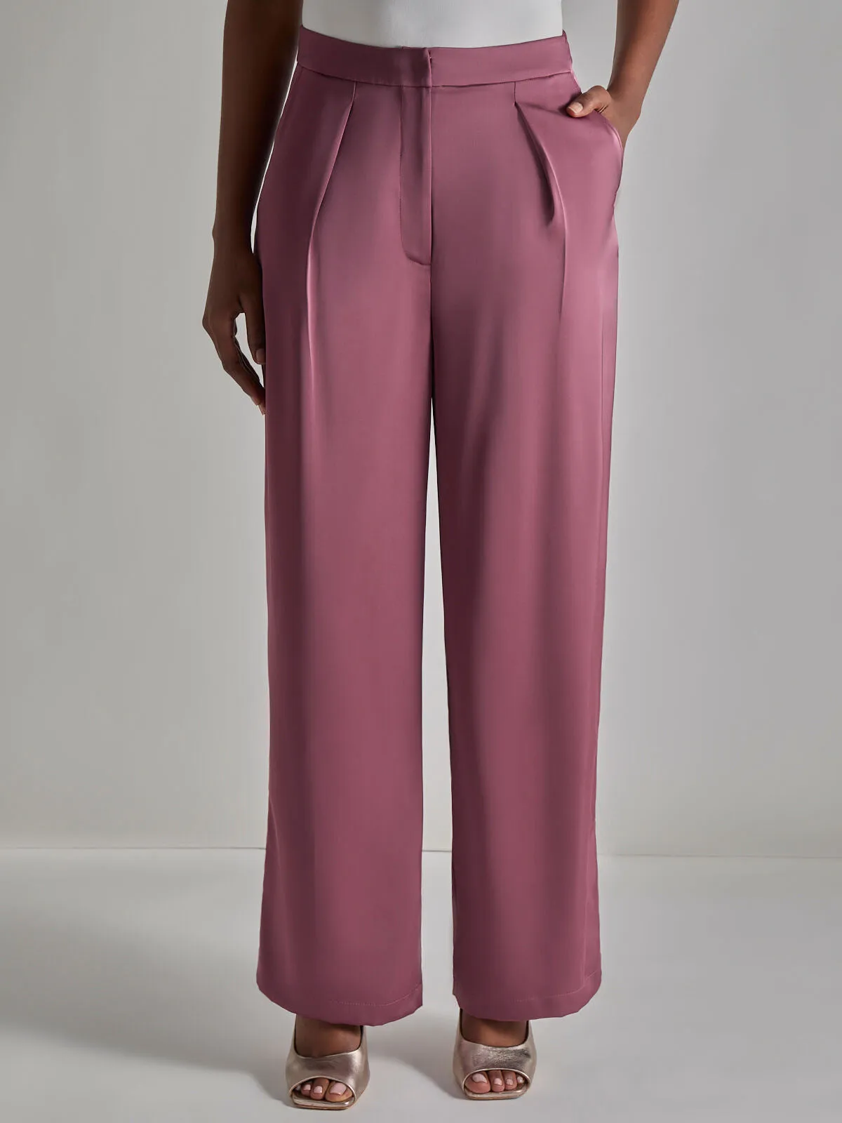 Straight Leg Satin Crepe Pants