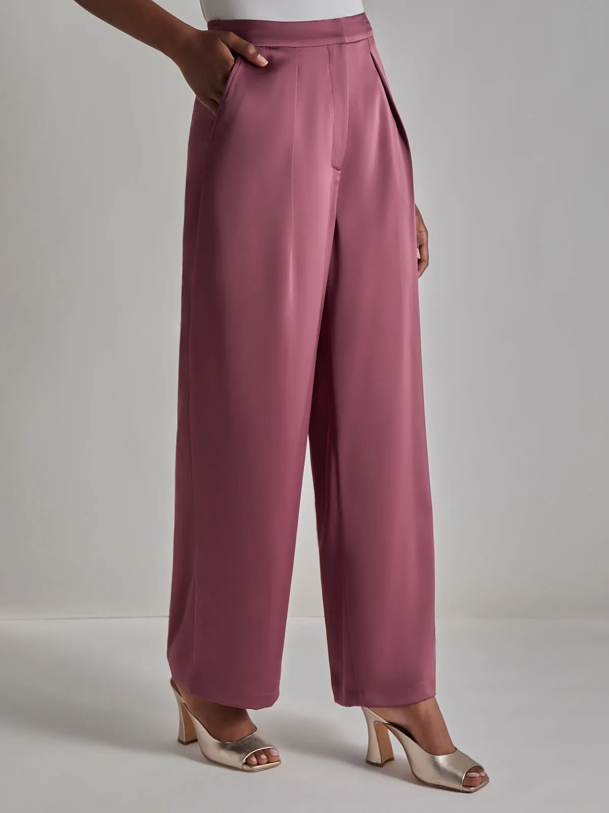 Straight Leg Satin Crepe Pants