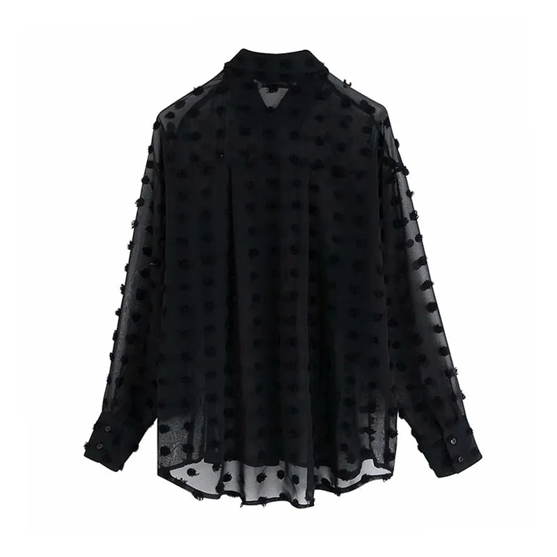 Stylish Polka Dot Embroidery Chiffon Blouse Women