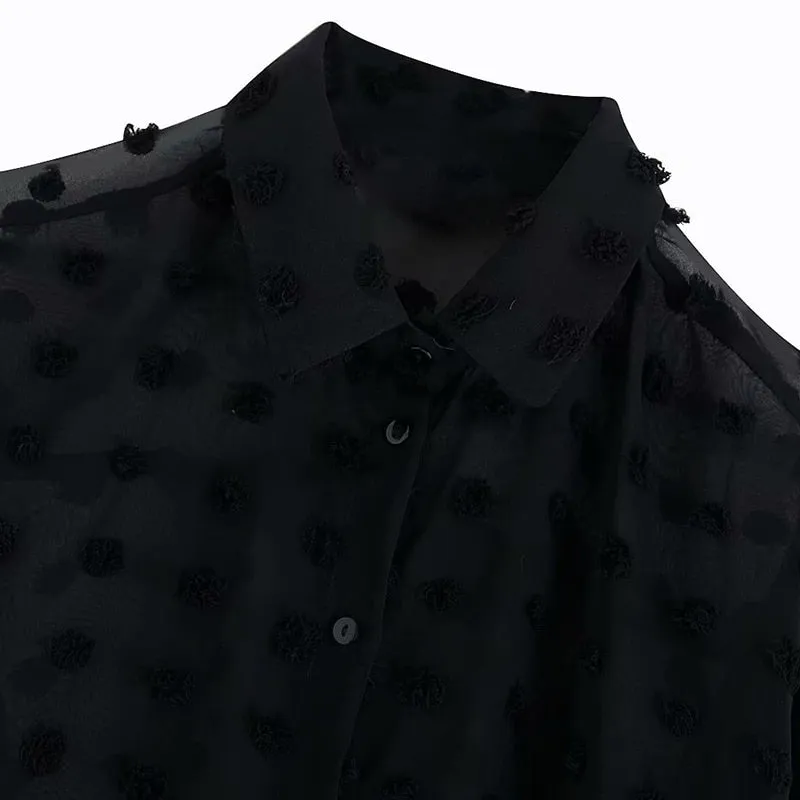 Stylish Polka Dot Embroidery Chiffon Blouse Women