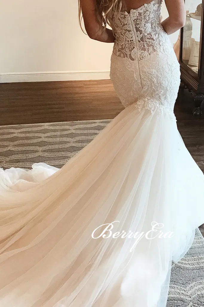 Sweetheart Long Wedding Dresses, Mermaid Wedding Dresses, Lace Wedding Dresses