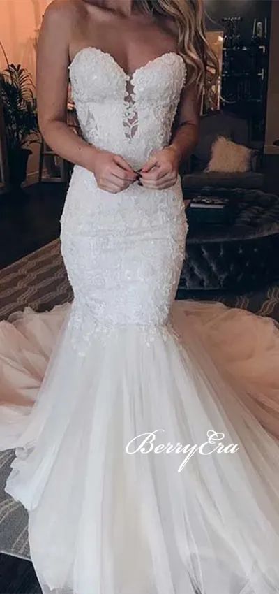 Sweetheart Long Wedding Dresses, Mermaid Wedding Dresses, Lace Wedding Dresses