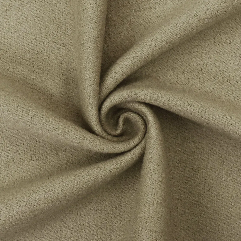 Taupe Solid Wool Poly Double Brushed Boucle Jacketing Knit Fabric