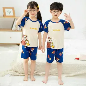 TWO LITTLE TEDDY T-SHIRT & SHORTS - BLUE