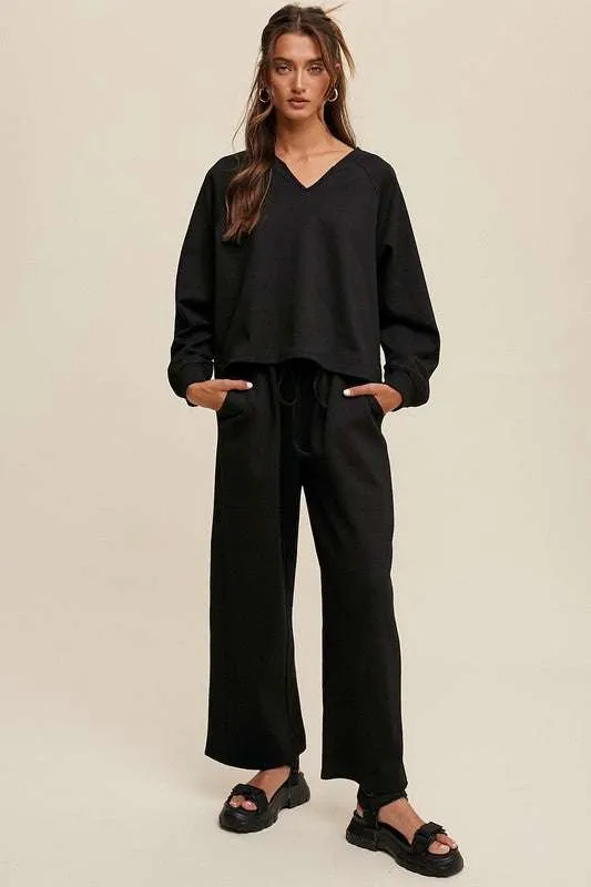 V-neck Sweatshirt and Pants Set