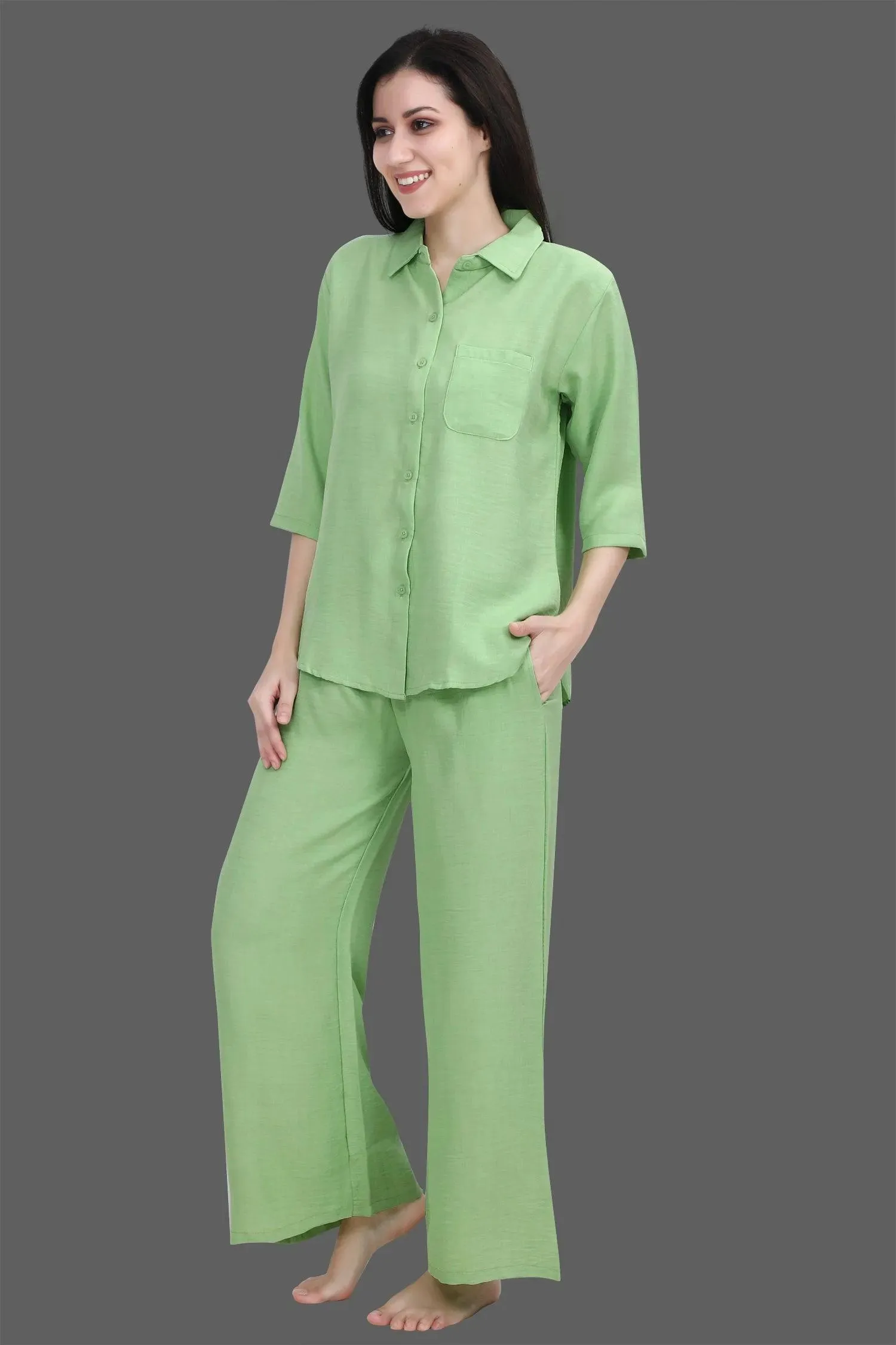 Velure Green Palazzo Night Suit Set