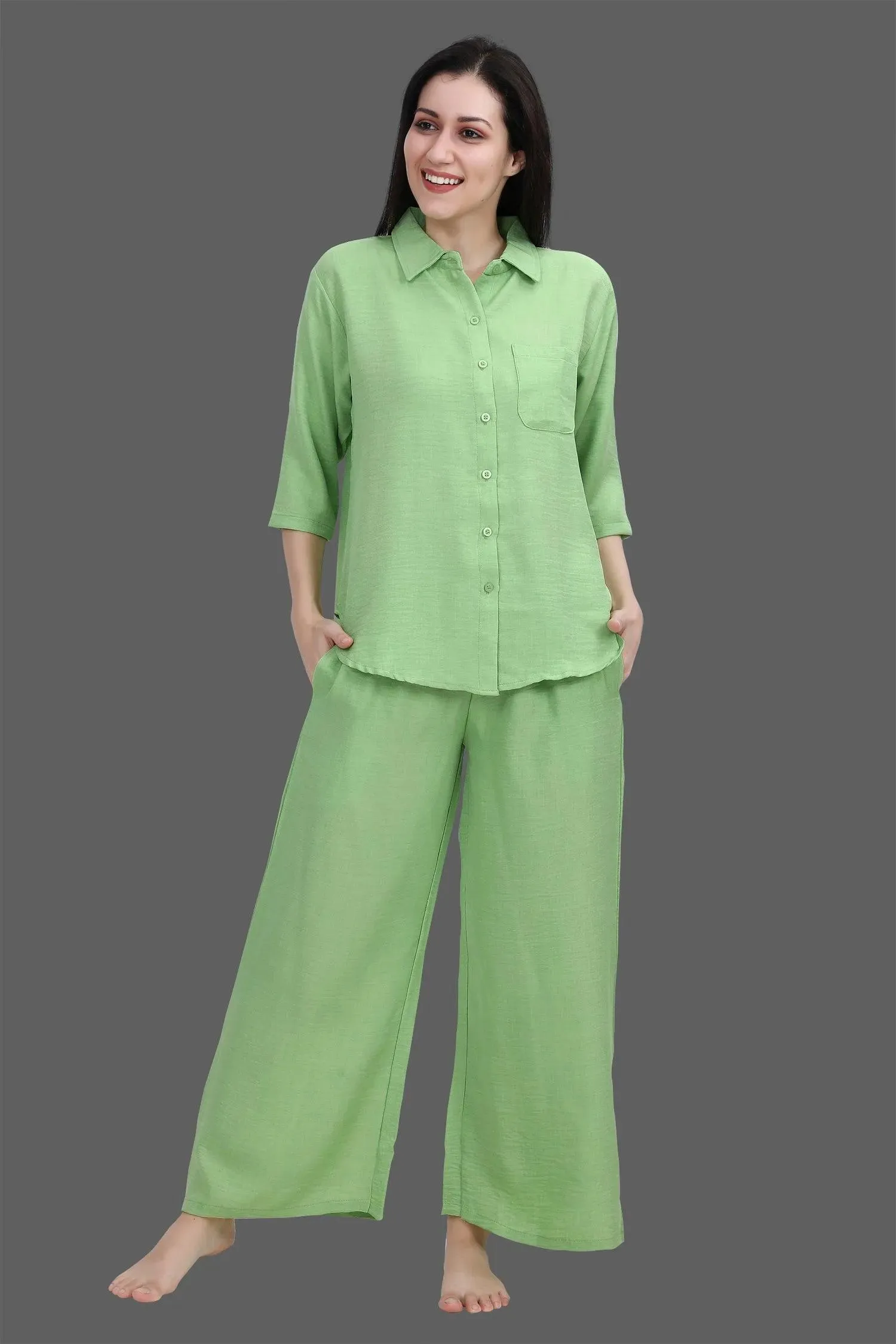 Velure Green Palazzo Night Suit Set