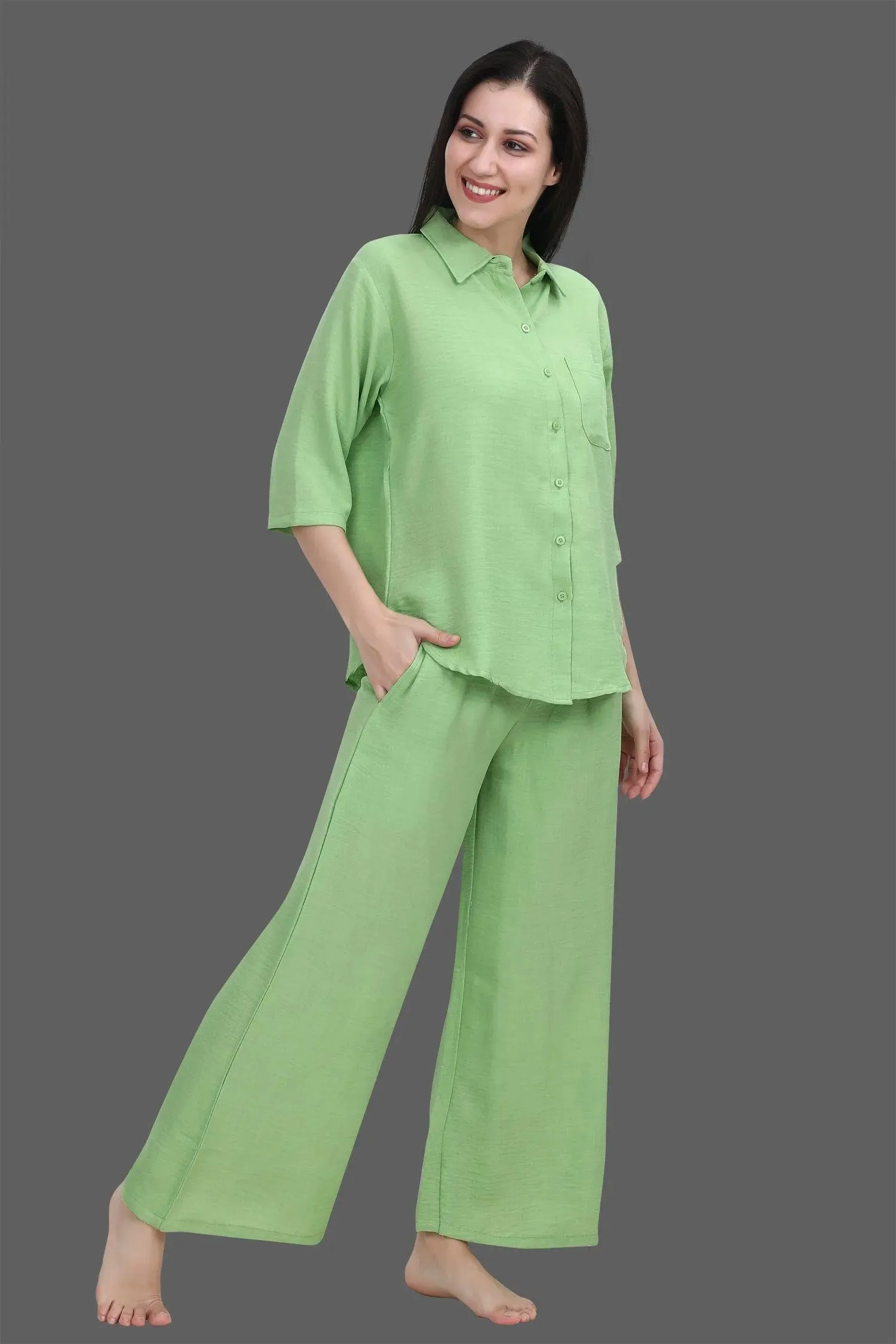 Velure Green Palazzo Night Suit Set