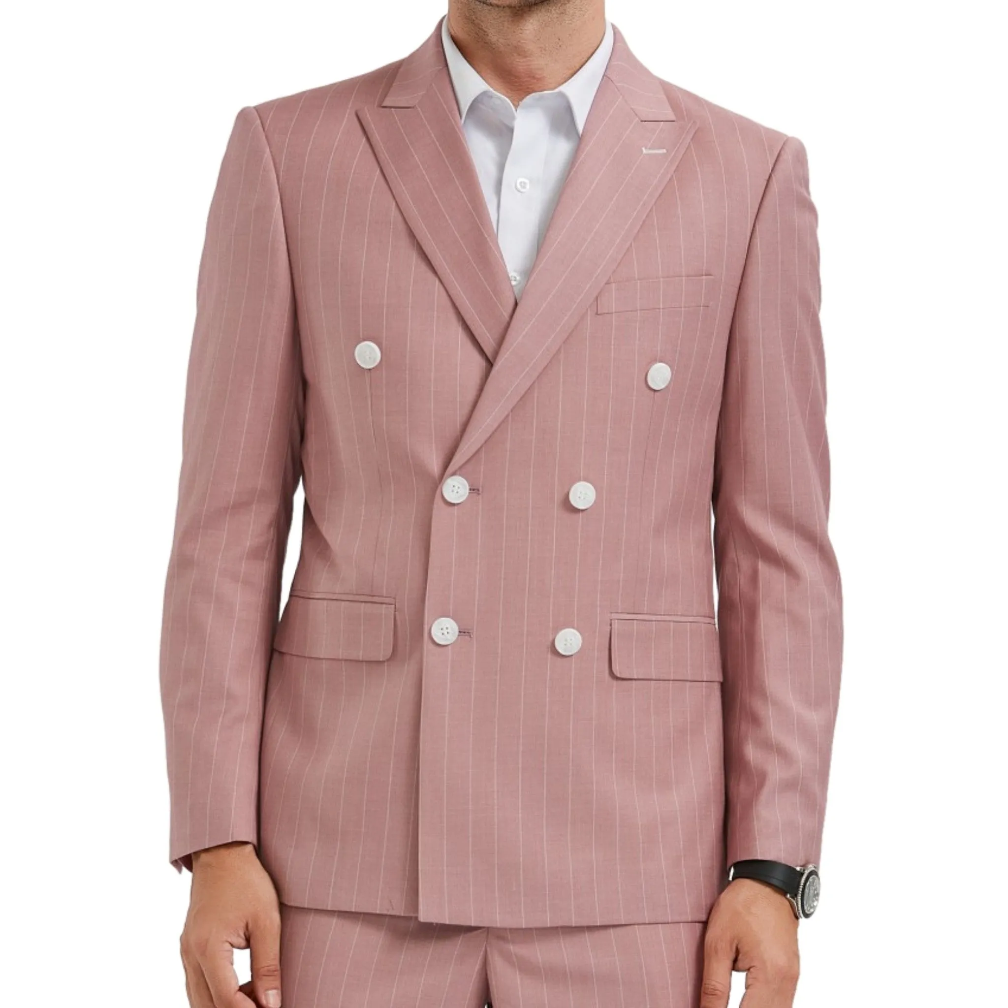 Vintage Rose Pinstripe Double-Breasted Suit - Refined Elegance