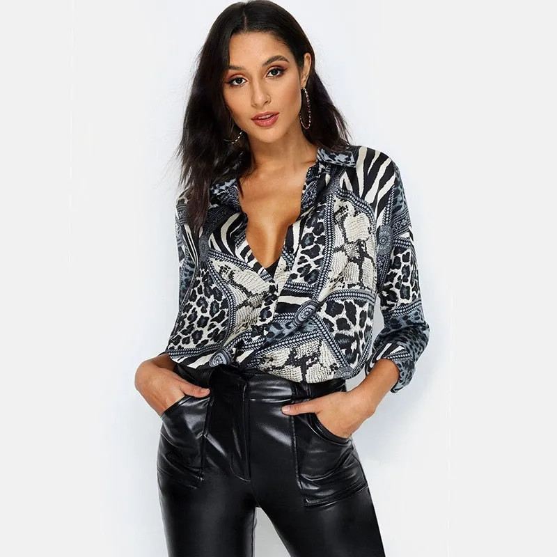 Women Blouses Sexy Leopard Blouse Shirt Long