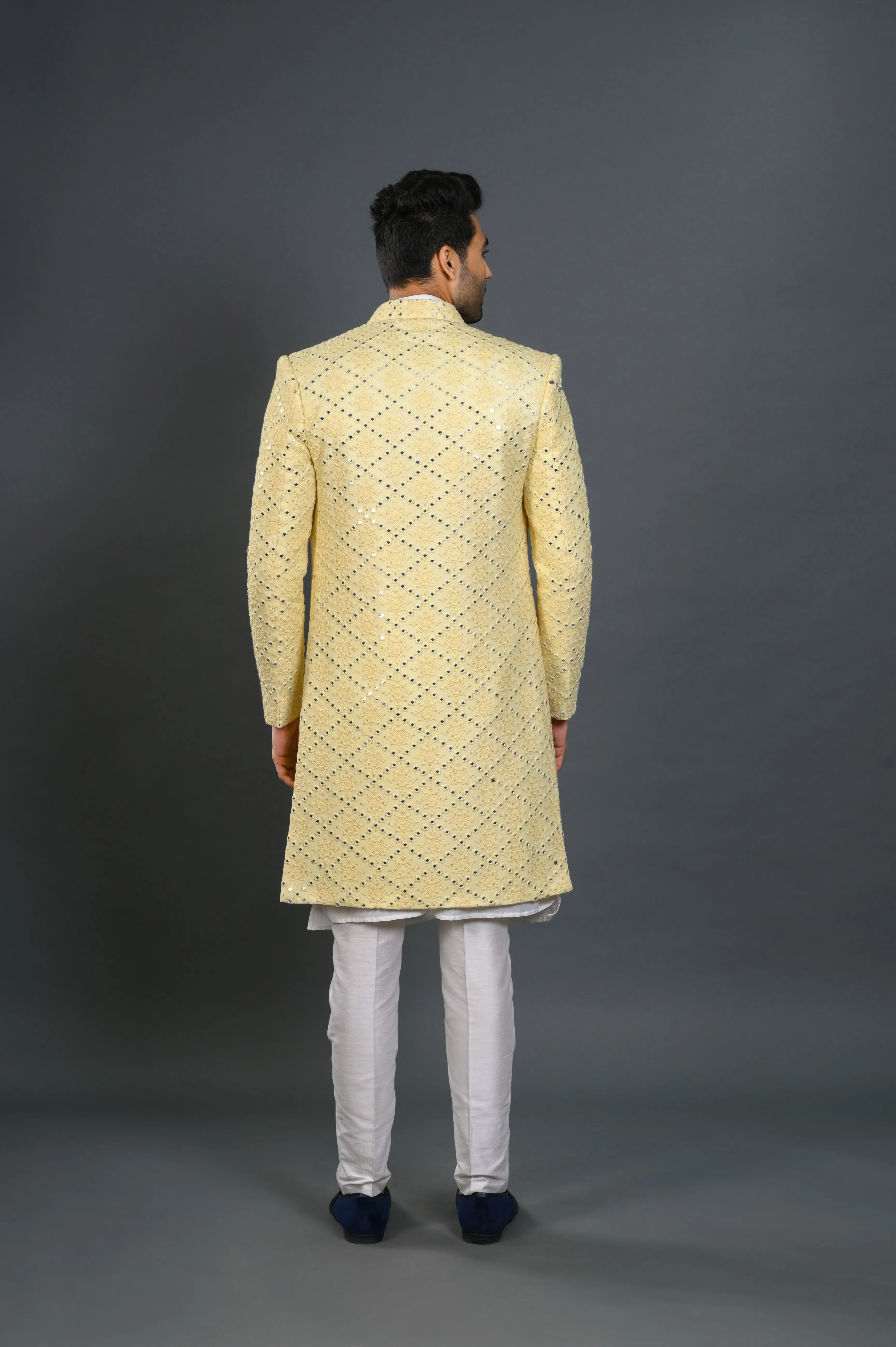 Yellow Lucknowi Indowestern Set With Lucknowi Embroidery & Mirror Work